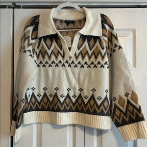 1.STATE Women's V-Neck with Collar Sweater - Neutral Tones